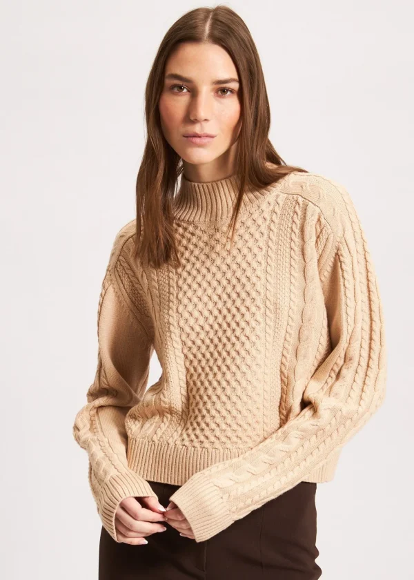 PATRICK ASSARAF Cable Knit Mock Neck Sweater | Women Knitwear