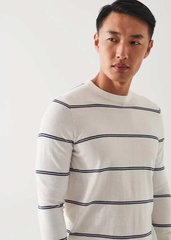 PATRICK ASSARAF Cotton Blend Striped Crewneck Sweater | Men Knitwear