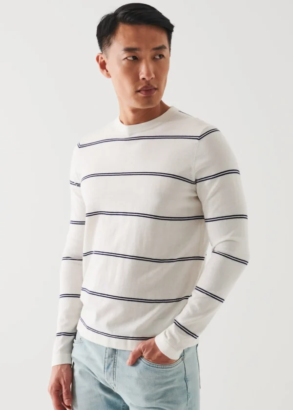 PATRICK ASSARAF Cotton Blend Striped Crewneck Sweater | Men Knitwear