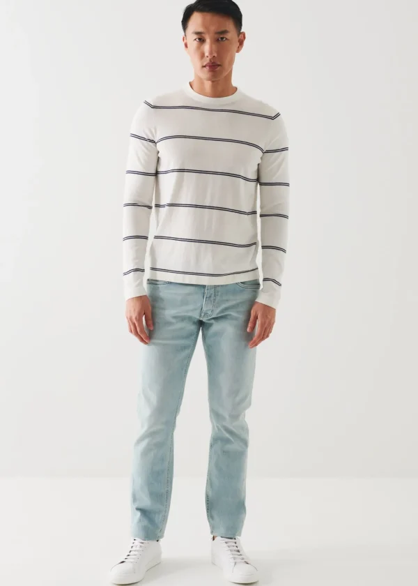 PATRICK ASSARAF Cotton Blend Striped Crewneck Sweater | Men Knitwear