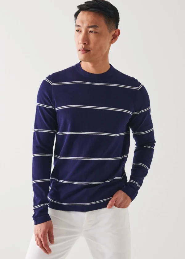 PATRICK ASSARAF Cotton Blend Striped Crewneck Sweater | Men Knitwear