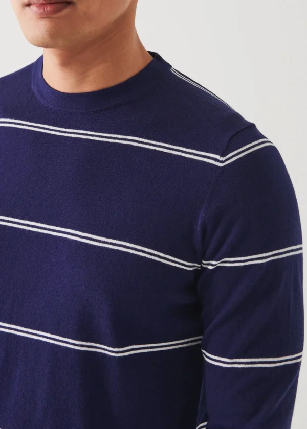PATRICK ASSARAF Cotton Blend Striped Crewneck Sweater | Men Knitwear