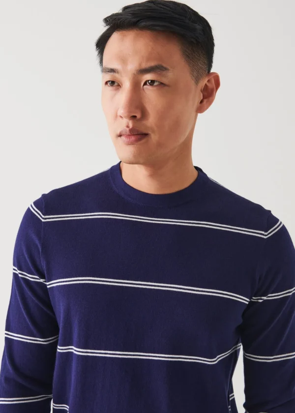 PATRICK ASSARAF Cotton Blend Striped Crewneck Sweater | Men Knitwear