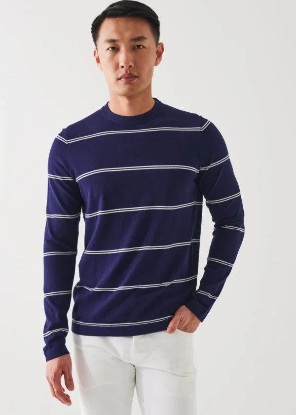 PATRICK ASSARAF Cotton Blend Striped Crewneck Sweater | Men Knitwear