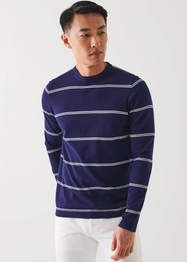 PATRICK ASSARAF Cotton Blend Striped Crewneck Sweater | Men Knitwear