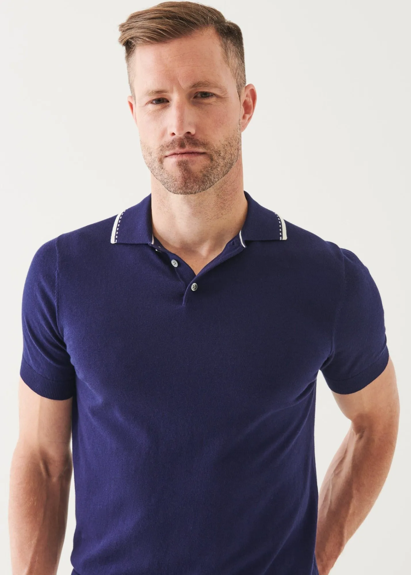 cotton_blend_tipped_polo_0.webp PATRICK ASSARAF Cotton Blend Tipped Polo | Men Knitwear