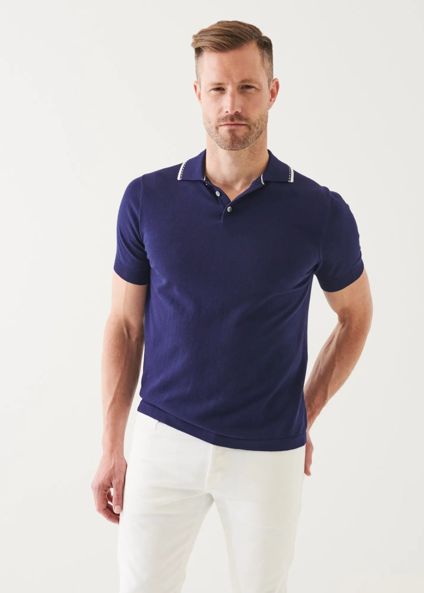 cotton_blend_tipped_polo_3.webp PATRICK ASSARAF Cotton Blend Tipped Polo | Men Knitwear