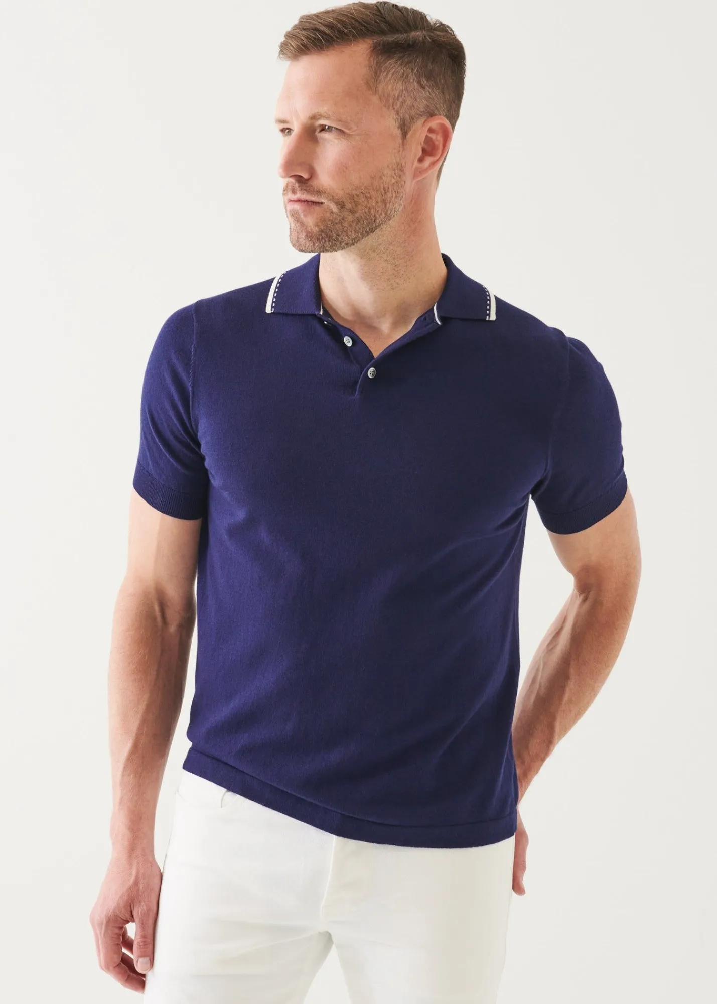 cotton_blend_tipped_polo_4.webp PATRICK ASSARAF Cotton Blend Tipped Polo | Men Knitwear