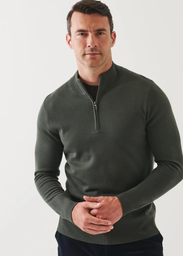 PATRICK ASSARAF Double-Face Quarter Zip Mock Neck | Men Knitwear