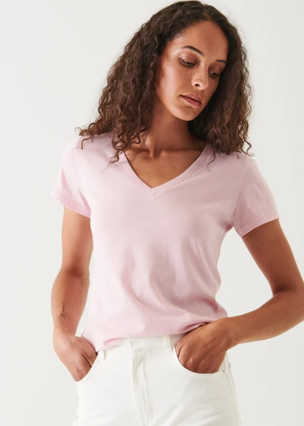 PATRICK ASSARAF Enzyme Wash Lightweight Pima Cotton V-Neck | Women T-Shirts