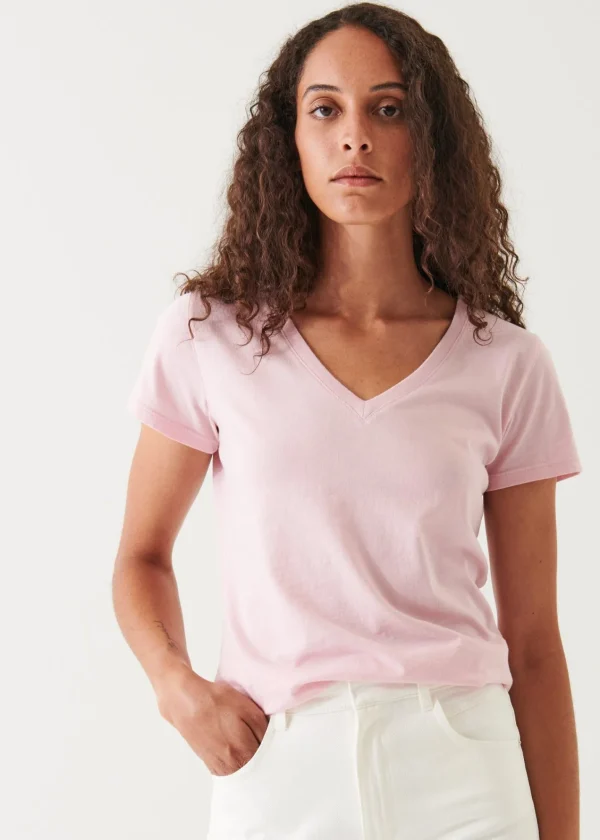 PATRICK ASSARAF Enzyme Wash Lightweight Pima Cotton V-Neck | Women T-Shirts