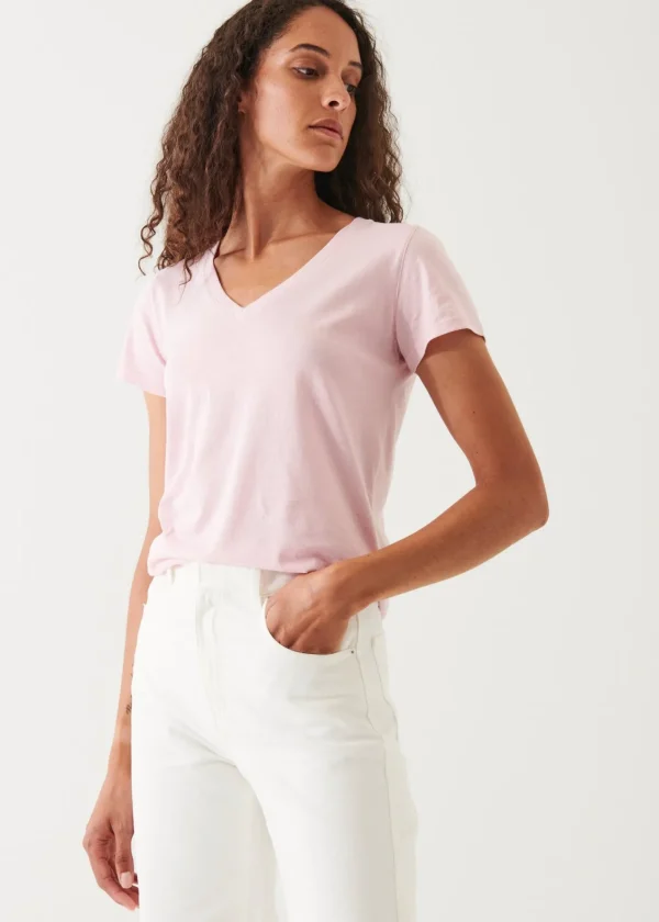 PATRICK ASSARAF Enzyme Wash Lightweight Pima Cotton V-Neck | Women T-Shirts