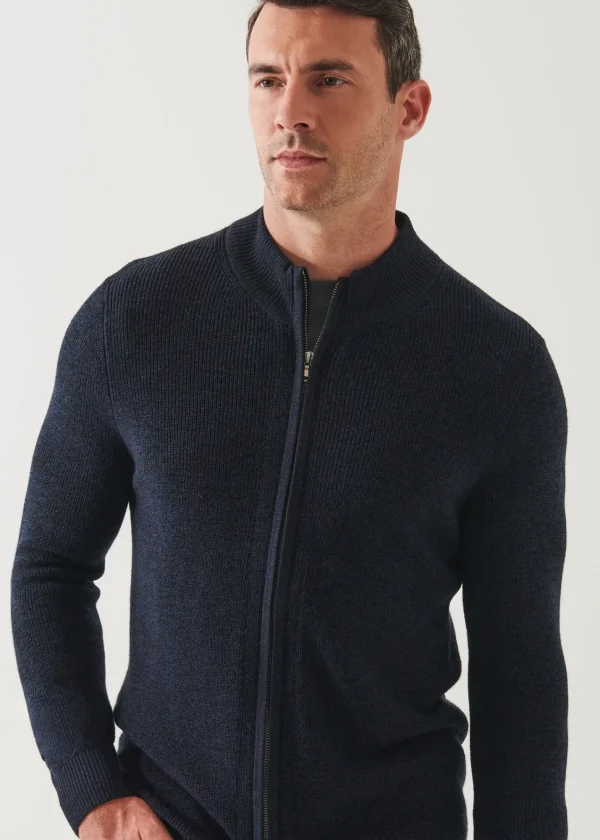 PATRICK ASSARAF Extra-Fine Merino Ribbed Full Zip Cardigan | Men Knitwear