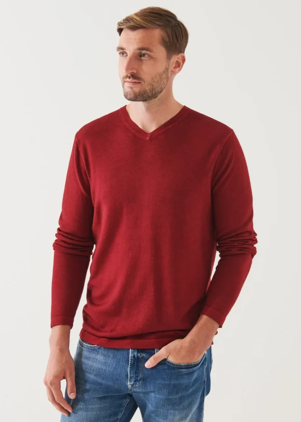 PATRICK ASSARAF Extra-Fine Merino Vintage Wash V-Neck | Men Knitwear