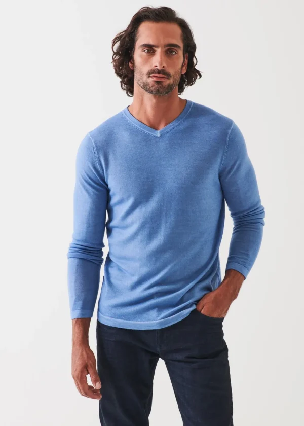 PATRICK ASSARAF Extra-Fine Merino Vintage Wash V-Neck | Men Knitwear
