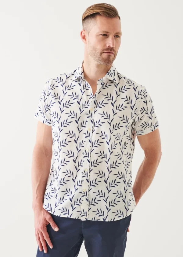 PATRICK ASSARAF Leaf Print Cotton Short Sleeve Shirt | Men Shirts