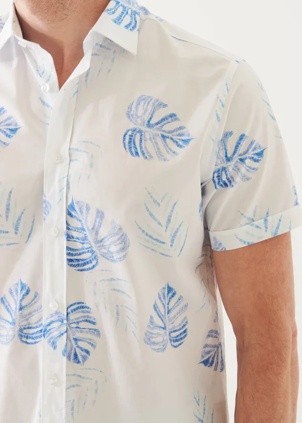 PATRICK ASSARAF Leaf Print Cotton Short Sleeve Shirt | Men Shirts