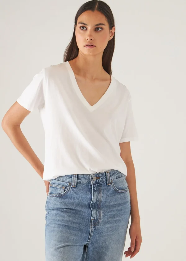 PATRICK ASSARAF Lightweight Pima Cotton Boyfriend V-Neck T-Shirt | Women T-Shirts