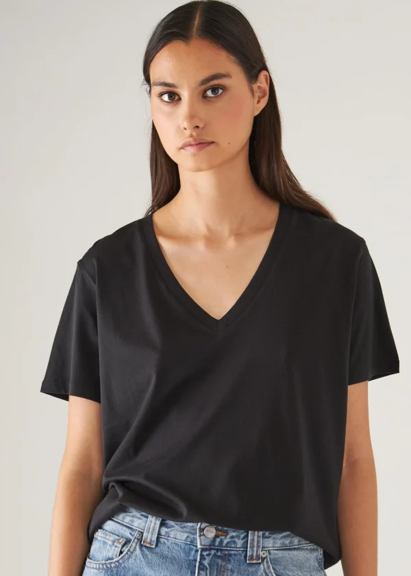 PATRICK ASSARAF Lightweight Pima Cotton Boyfriend V-Neck T-Shirt | Women T-Shirts