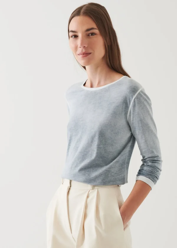 PATRICK ASSARAF Lightweight Pima Cotton Reverse Spray Long Sleeve T-Shirt | Women T-Shirts
