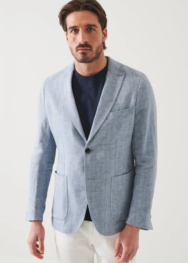 PATRICK ASSARAF Linen Herringbone Blazer | Men Blazers