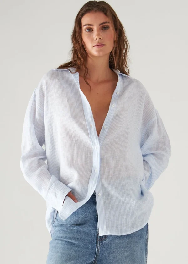 PATRICK ASSARAF Linen Striped Boyfriend Shirt | Women Shirts