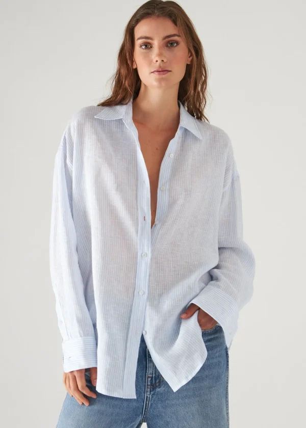 PATRICK ASSARAF Linen Striped Boyfriend Shirt | Women Shirts