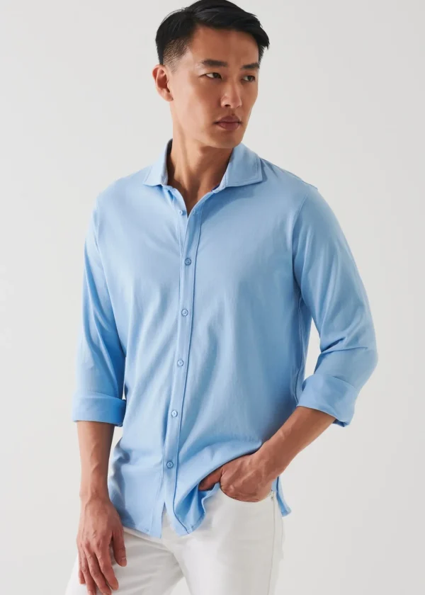 PATRICK ASSARAF Mercerized Pima Cotton Long Sleeve Button Front Shirt | Men Shirts