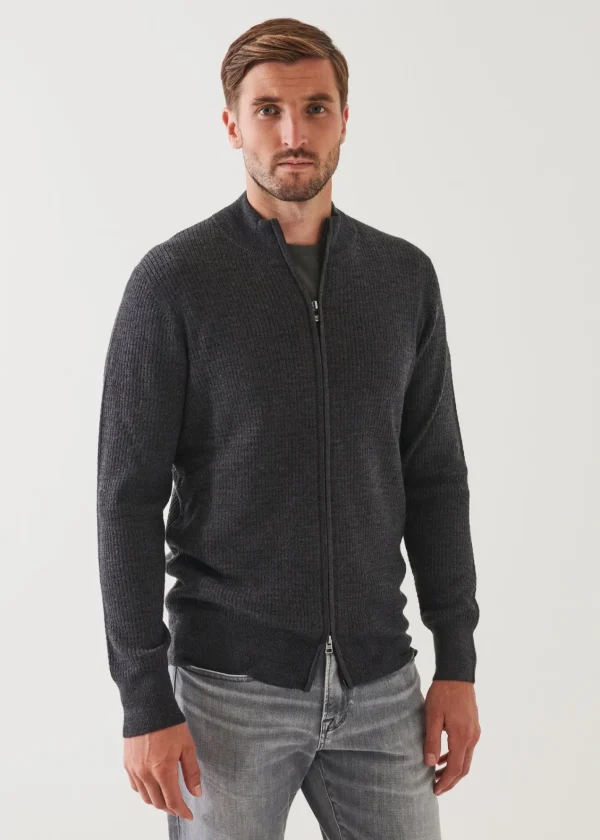 PATRICK ASSARAF Merino Waffle Full Zip Cardigan | Men Knitwear