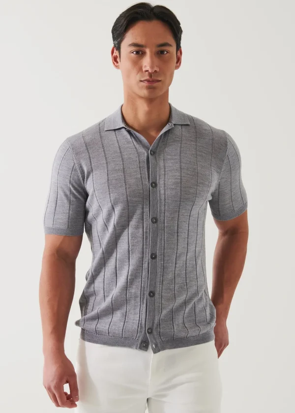PATRICK ASSARAF Merino Wool-Silk Blend Knit Button Up | Men Shirts