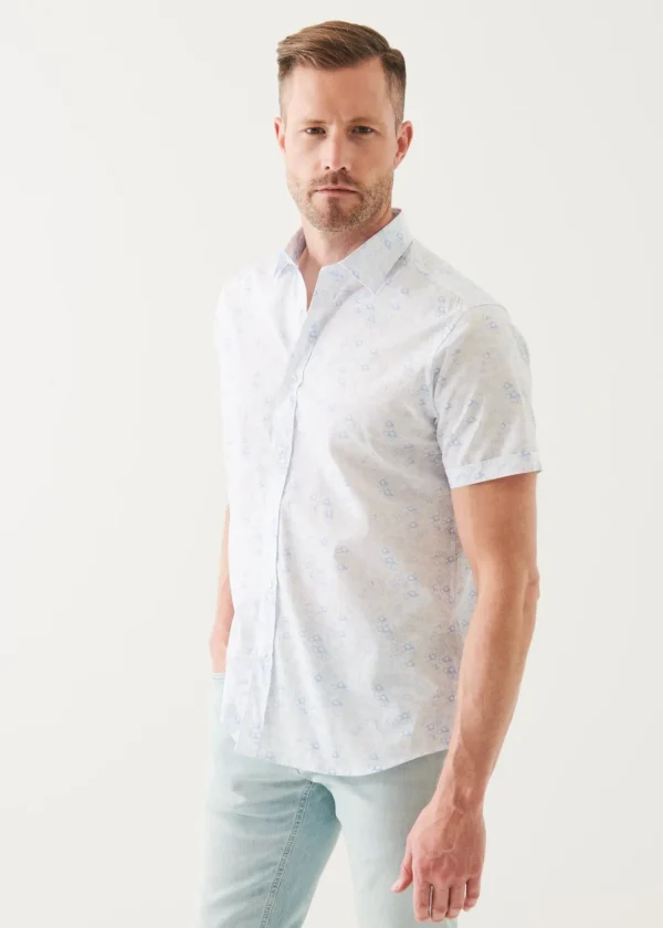 PATRICK ASSARAF Micro Floral Print Cotton Short Sleeve Shirt | Men Shirts