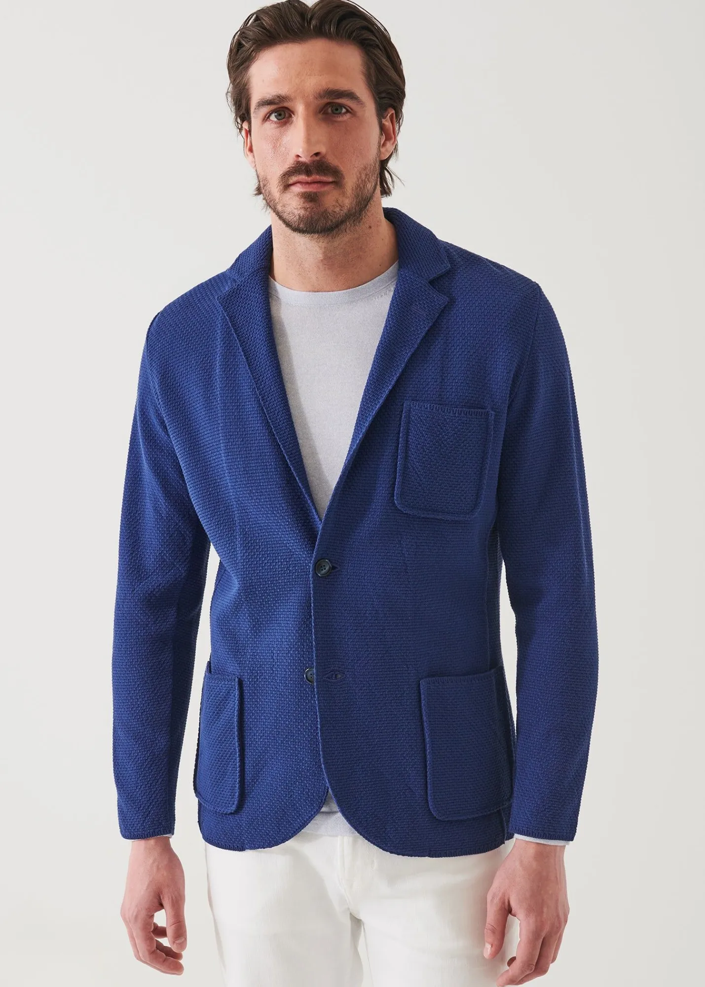 neat_textured_cotton_knit_0.webp PATRICK ASSARAF Neat Textured Cotton Knit Blazer | Men Blazers