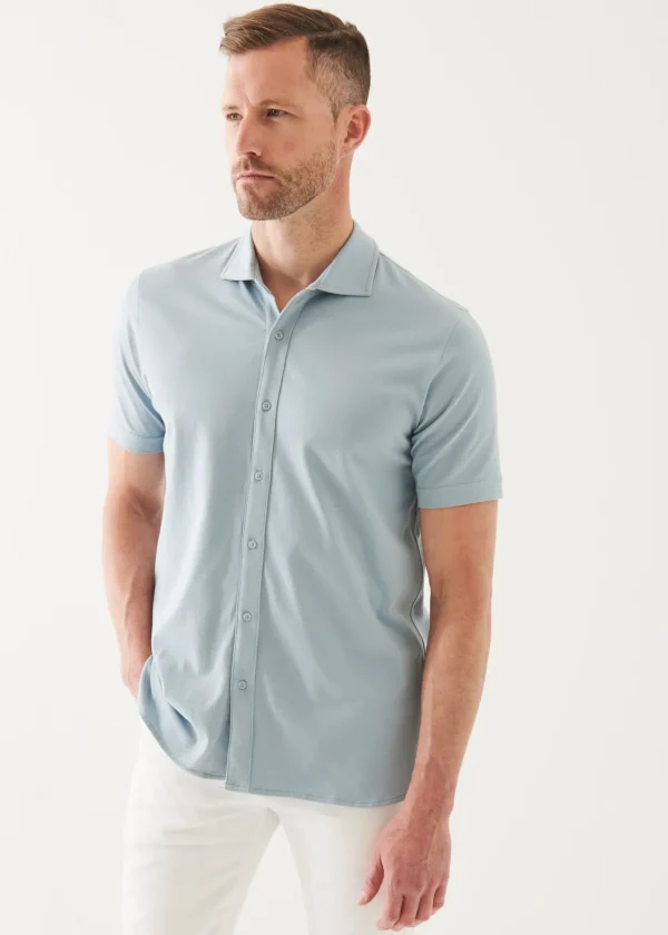 PATRICK ASSARAF Pima Cotton Stretch Button Front Shirt | Men Shirts