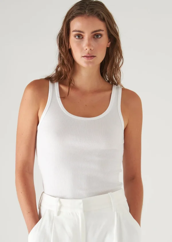 PATRICK ASSARAF Pima Cotton Stretch Scoop Neck Rib Tank | Women T-Shirts