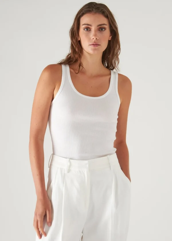 PATRICK ASSARAF Pima Cotton Stretch Scoop Neck Rib Tank | Women T-Shirts
