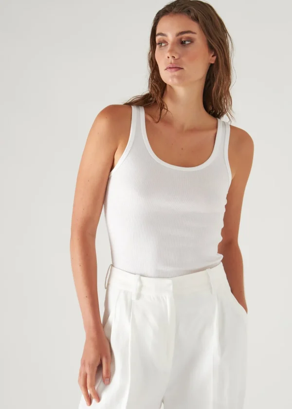 PATRICK ASSARAF Pima Cotton Stretch Scoop Neck Rib Tank | Women T-Shirts