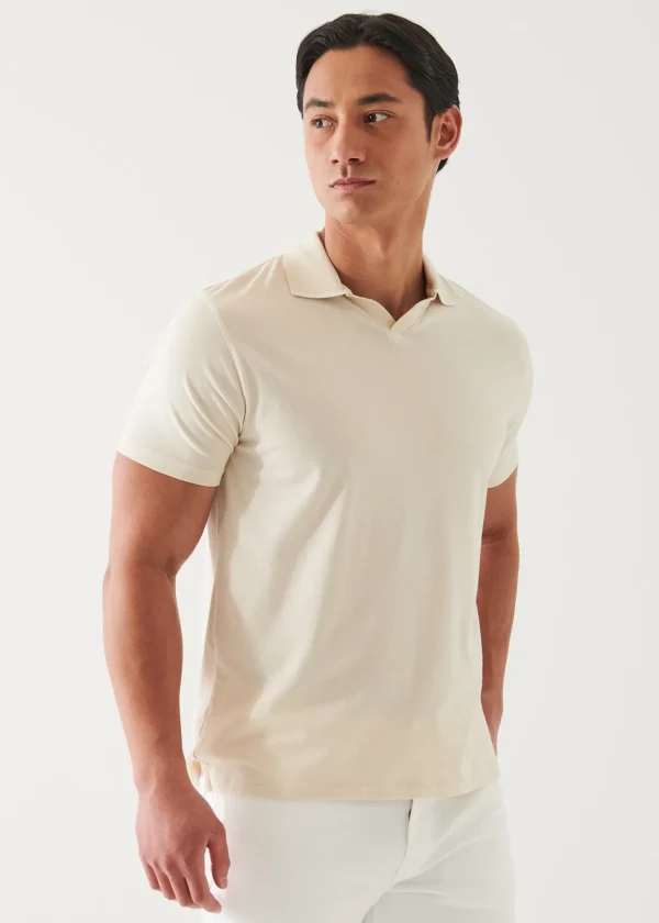 PATRICK ASSARAF Pima Cotton Stretch Tipped Open Polo | Men Polos