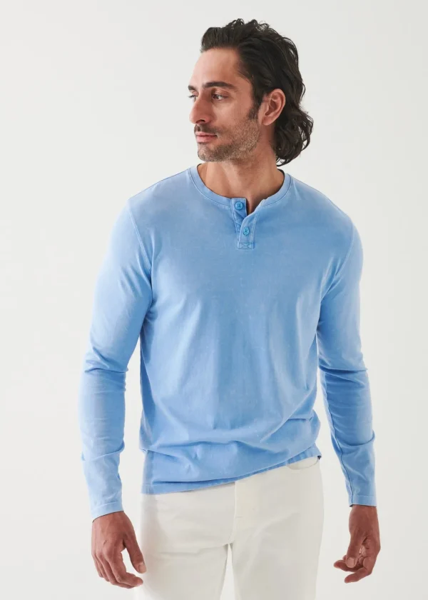 PATRICK ASSARAF Pima Cotton Stretch Vintage Wash Henley | Men T-Shirts
