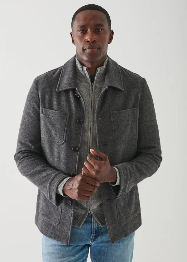 PATRICK ASSARAF Wool Patch Pocket Shirt Jacket | Men Shirt Jackets