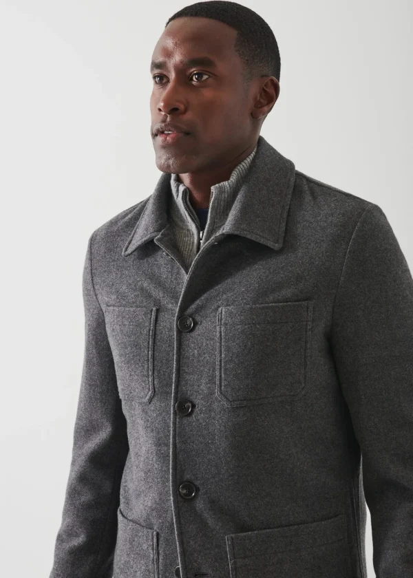 PATRICK ASSARAF Wool Patch Pocket Shirt Jacket | Men Shirt Jackets
