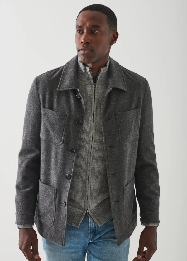 PATRICK ASSARAF Wool Patch Pocket Shirt Jacket | Men Shirt Jackets